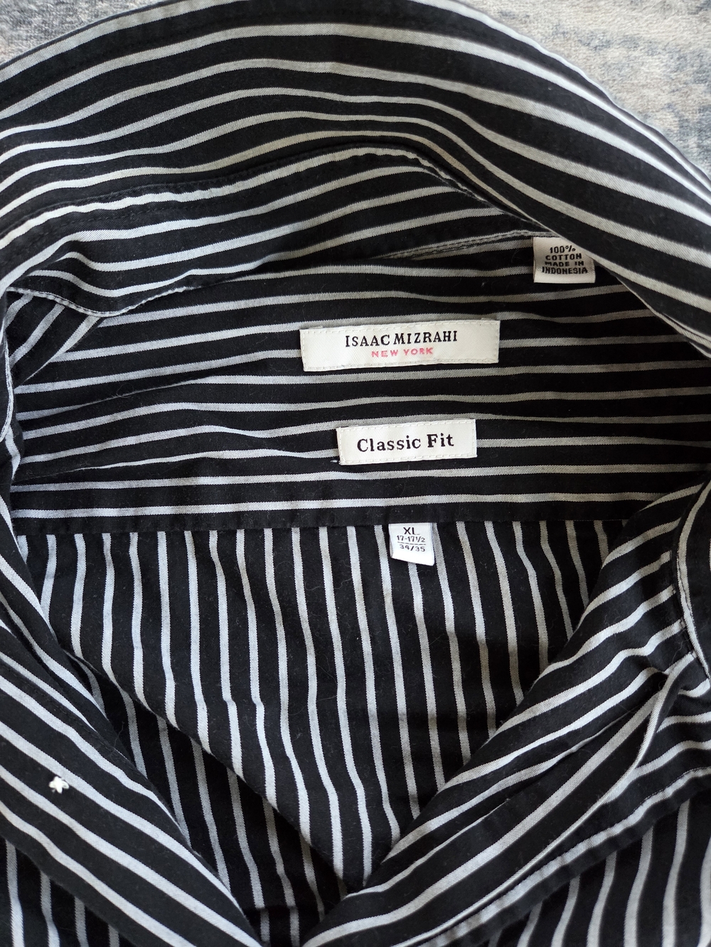 Isaac Mizrahi Black and White Striped Classic Fit Shirt - Picture 2 of 6